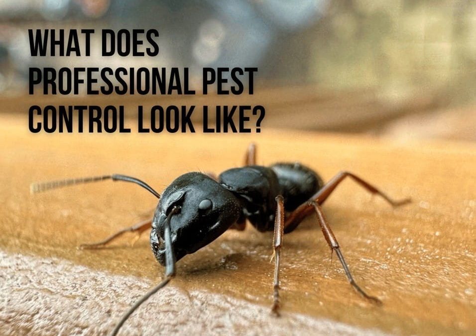 Carpenter ant with text reading “What Does Professional Pest Control Look Like?”