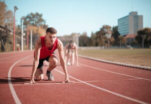 Track runner waiting to start